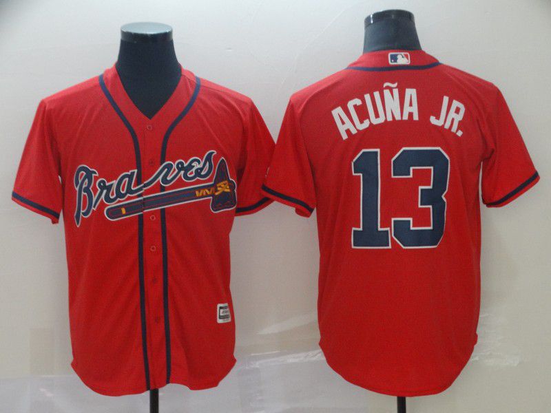 Men Atlanta Braves 13 Acuna jr Red Game MLB Jersey